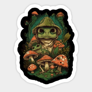 Cottagecore Frogs And Shrooms Sticker